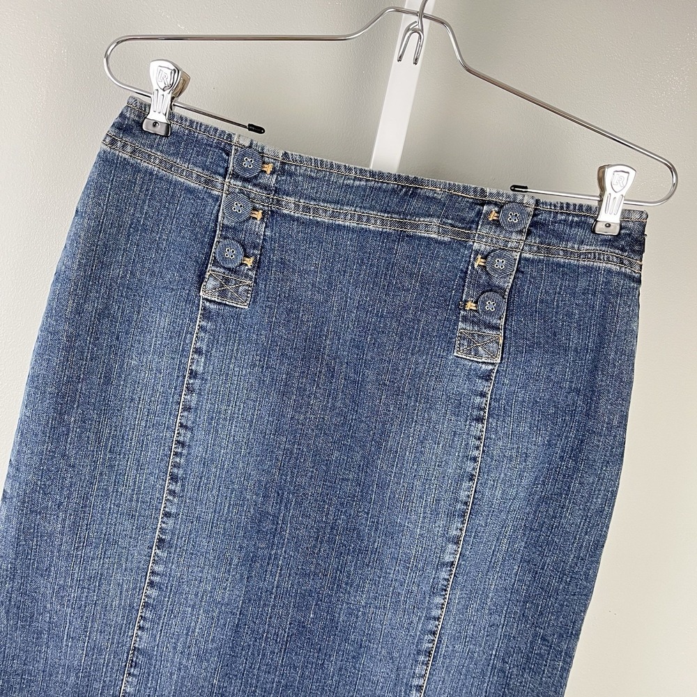 J. Jill Petites Denim Pencil Skirt Womens 10P Vintage Y2K Button Detail